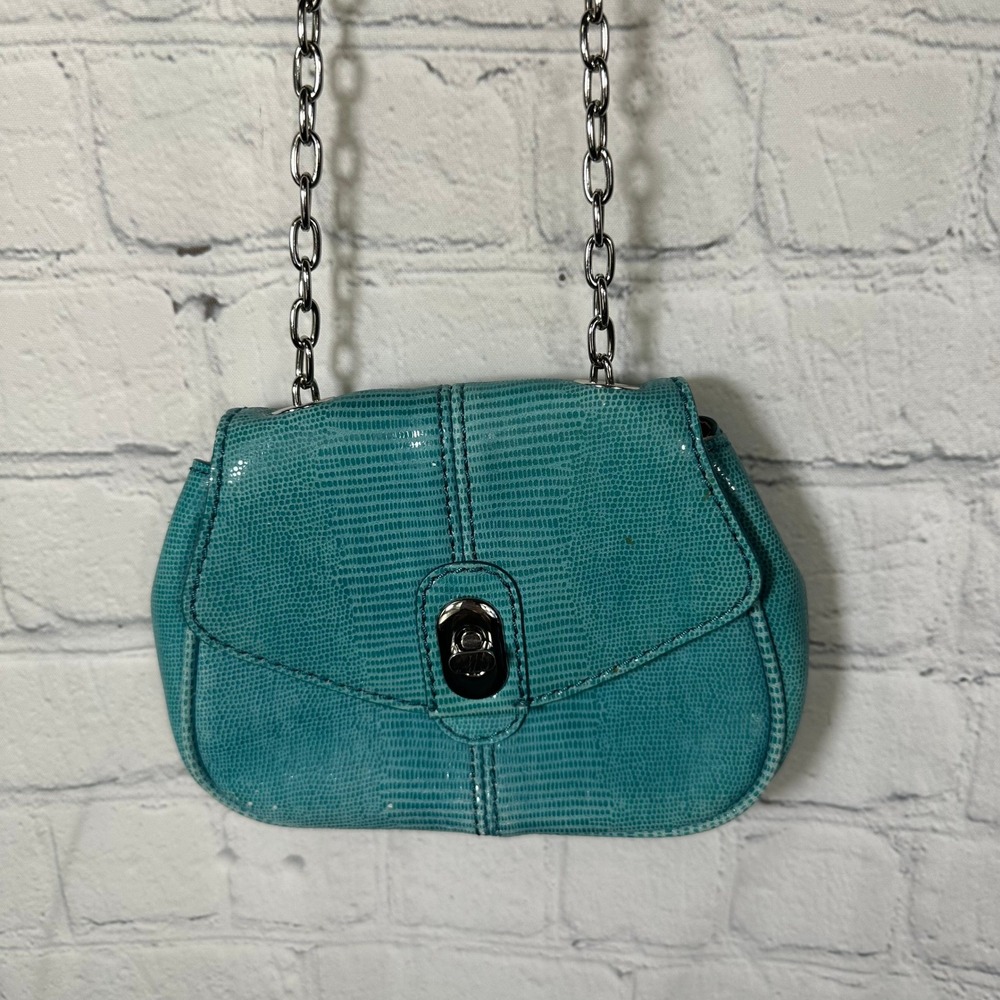 Banana Republic Teal Lizard Embossed Leather Chain Crossbody Belt Bag Mini